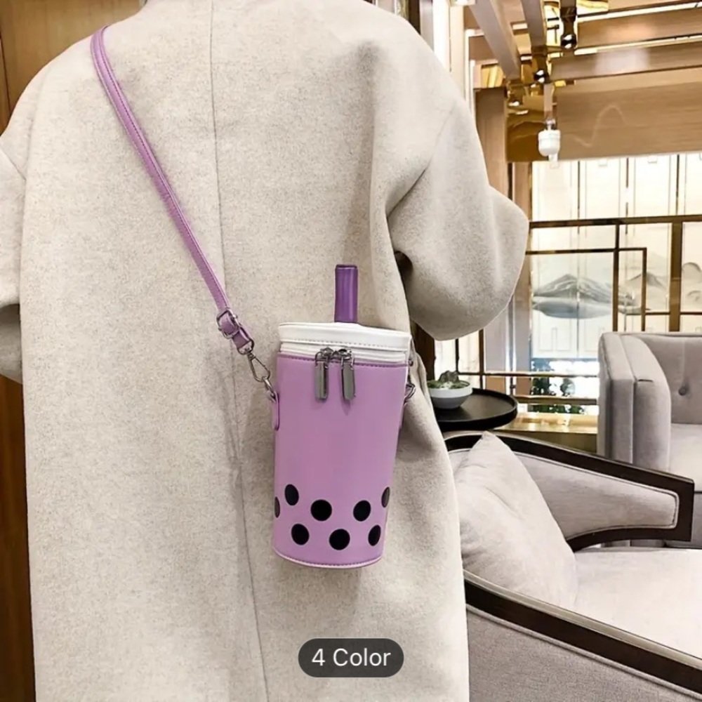 Chic Bubble Tea Crossbody Bag - Tan, Green, Purple - Picture 6 of 8